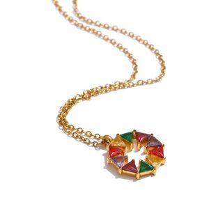Waterproof Colorfull‎ Pendant Stainless Steel Necklace 18K Gold Plated Zircon